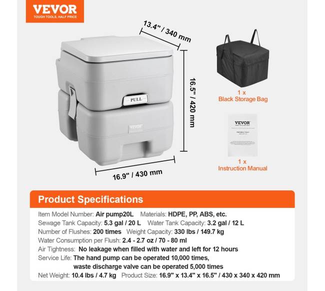 Nešiojamas tualetas su praplovimu ir krepšiu6