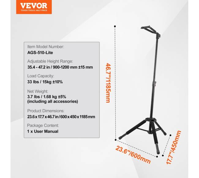 Trikojis gitaros stovas, reguliuojamo aukščio5