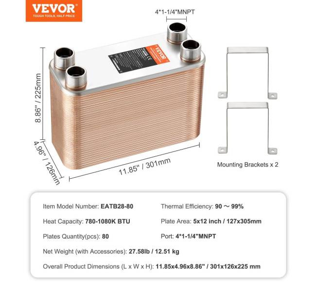 80 plokščių šilumokaitis, 4*1-14" sriegiai5
