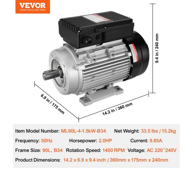 1,5 kW elektros variklis, 1400 RPM, 220~240 V6