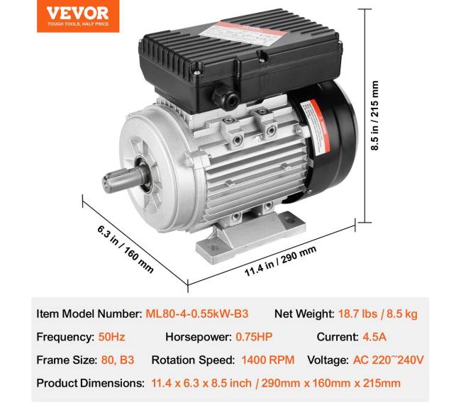 0,55 kW elektros variklis, 1400 apsmin, 1 fazė6