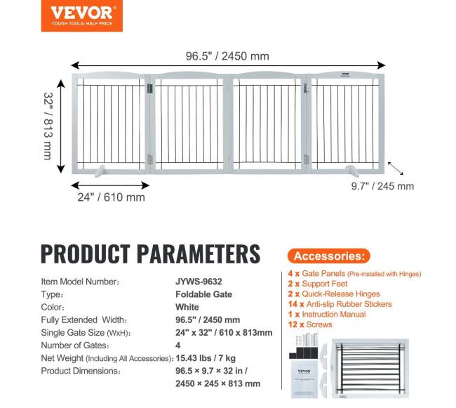 Laisvai stovintys lankstomi šunų vartai, balti6