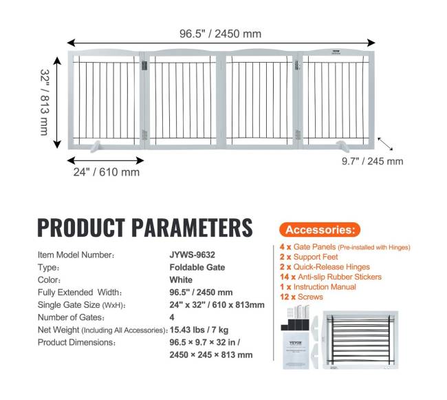 Laisvai stovintys lankstomi šunų vartai, balti10