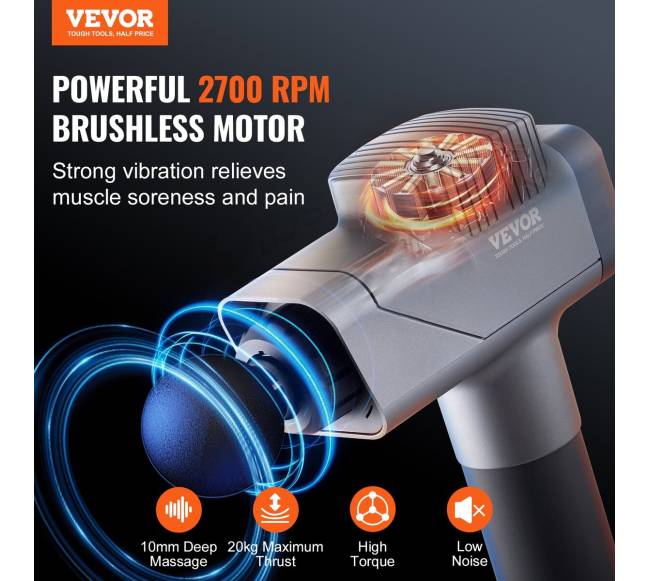 Raumenų masažuoklis su 8 greičiais ir 6 galvutėmis1