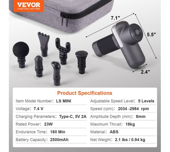 Raumenų masažuoklis su 5 greičiais ir 6 galvutėmis6