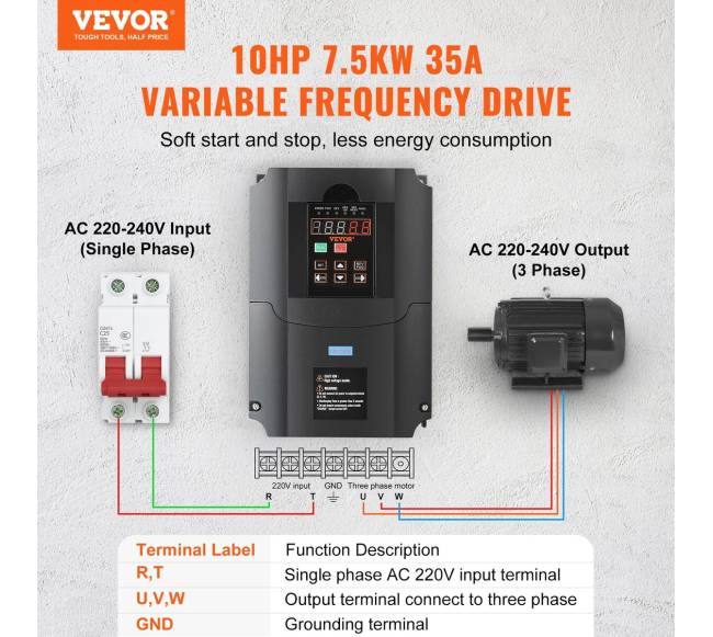 10 AG, 7,5 kW dažnio keitiklis 220V į 3 fazes1