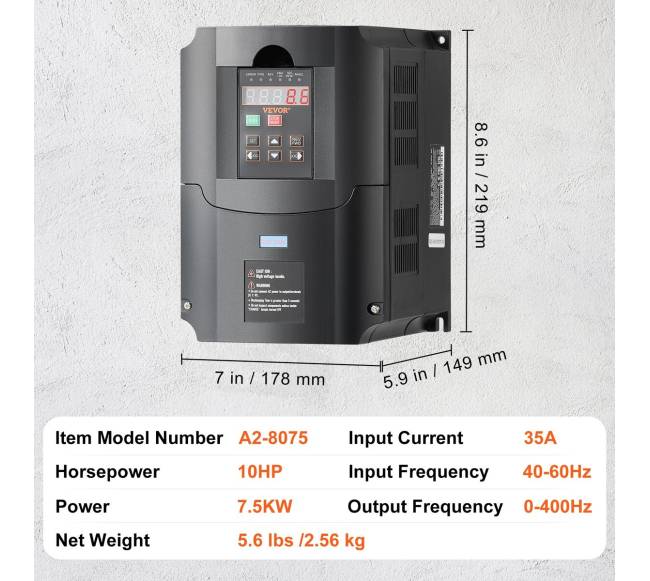 10 AG, 7,5 kW dažnio keitiklis 220V į 3 fazes6
