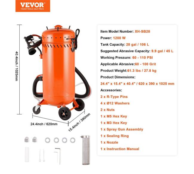 28 gal be dulkių smėliasrautė su vakuumo sistema6