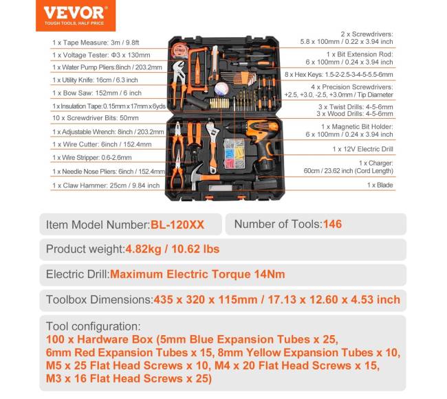 146 dalių įrankių rinkinys su grąžtu6