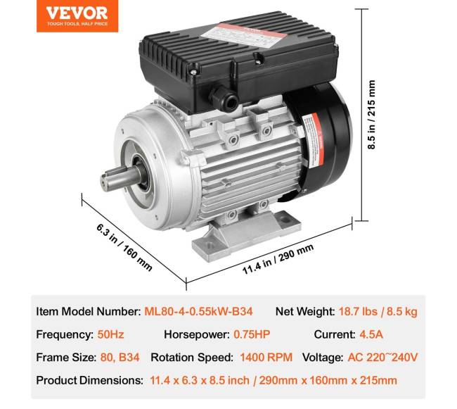 0.55KW elektrinis variklis, 1400 aps.min, 220~240V6