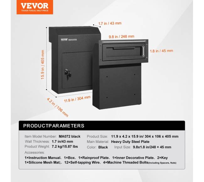 Pašto dežutė 12x6x16" su raktu juoda6