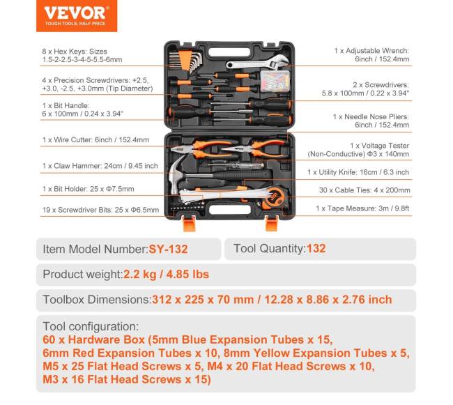 Namų įrankių rinkinys 132 dalių6
