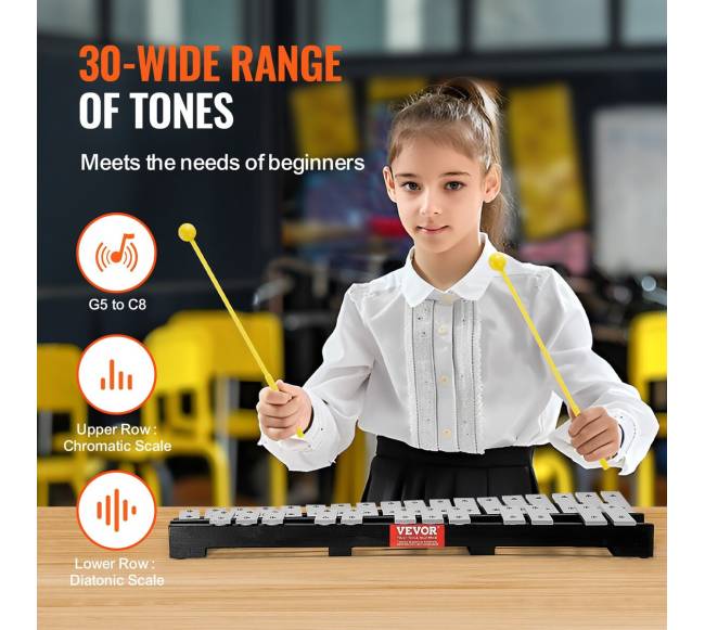 30 natų glockenspielis su malletais ir būgnų lazdelėmis1