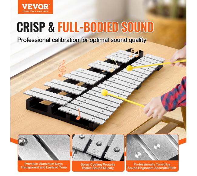 30 natų glockenspielis su malletais ir būgnų lazdelėmis2