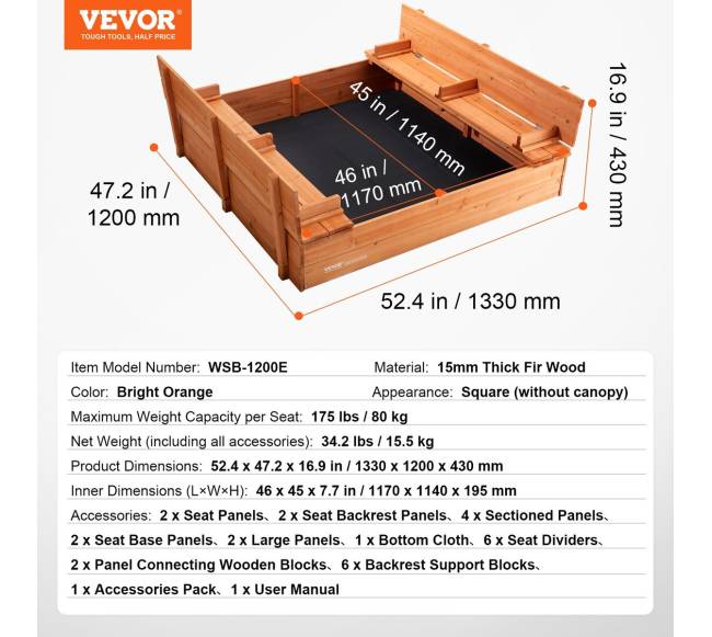 Medinis lauko smėlio dėžė vaikams 3-12 metų6