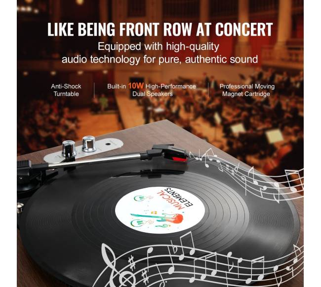 Bluetooth vinilo plokštelių grotuvas su 10W garsiakalbiais1