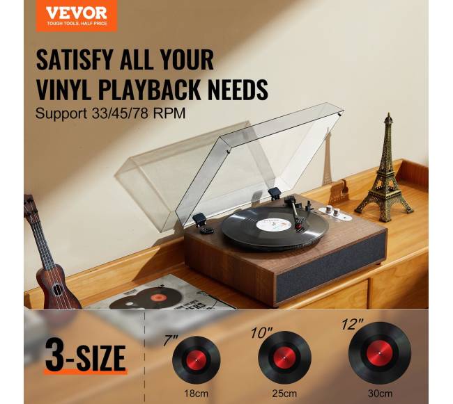 Bluetooth vinilo plokštelių grotuvas su 10W garsiakalbiais2