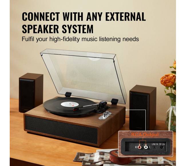 Bluetooth vinilo plokštelių grotuvas su 10W garsiakalbiais3