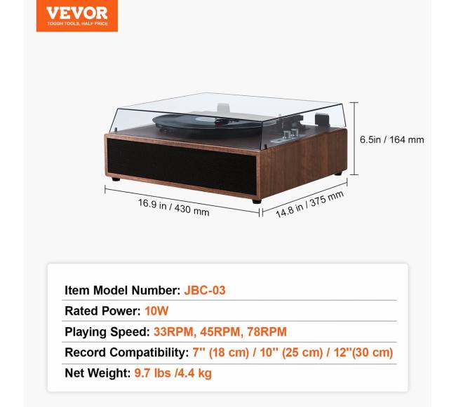 Bluetooth vinilo plokštelių grotuvas su 10W garsiakalbiais5