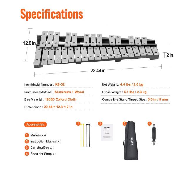 32 natų metalofonas su mušamaisiais ir maišeliu6