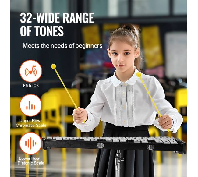 32 natų metalofonas su lazdelėmis ir stovu2