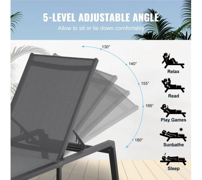 Reguliuojama lauko šezlongų kėdė terasa4