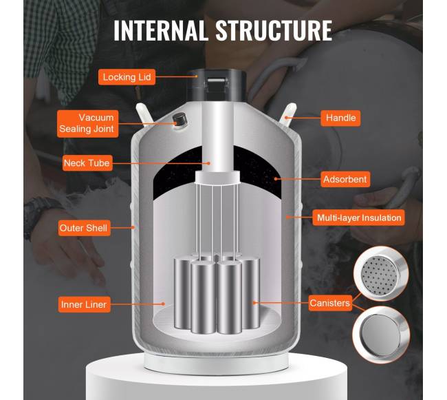 Skysto azoto talpykla 30 L su 6 talpyklomis3