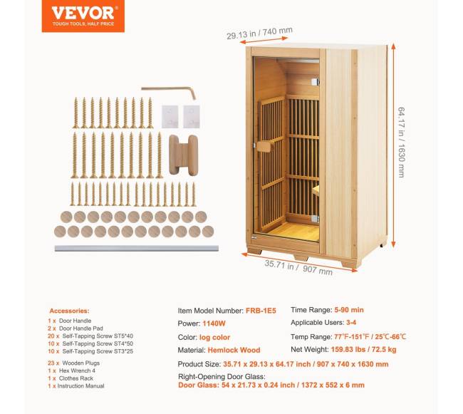 Infraraudonųjų spindulių medinė pirtis 1 asmeniui6