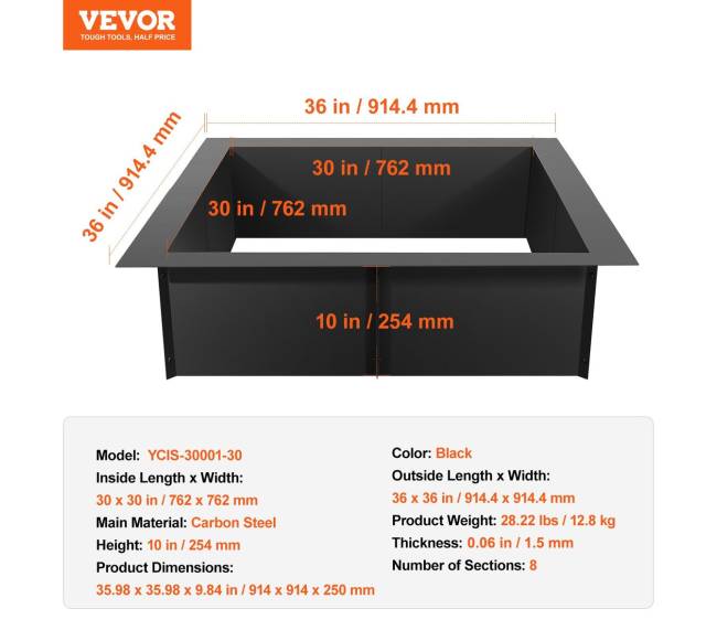 Kvadratinis laužavietės žiedas 36x36 cm6