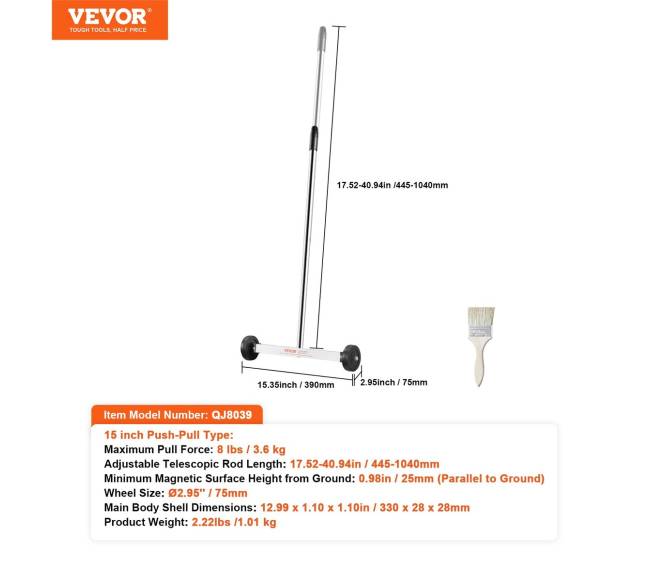 Magnetinis surinkėjas su ratais 15 cm reguliuojama rankena6