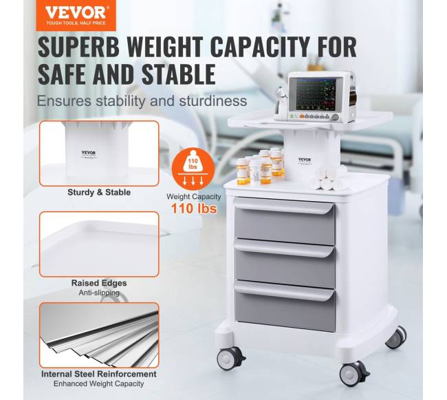 4 lygių mobilus medicininis vežimėlis su 3 stalčiais1