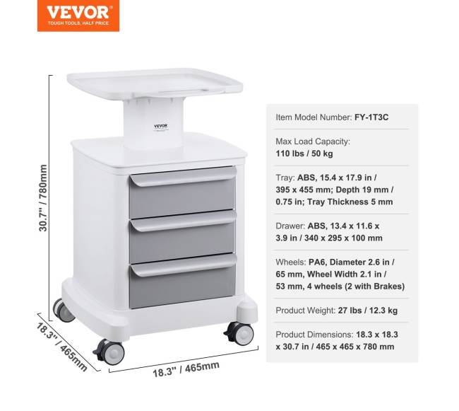 4 lygių mobilus medicininis vežimėlis su 3 stalčiais6