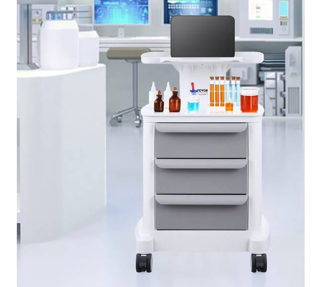 4 lygių mobilus medicininis vežimėlis su 3 stalčiais7