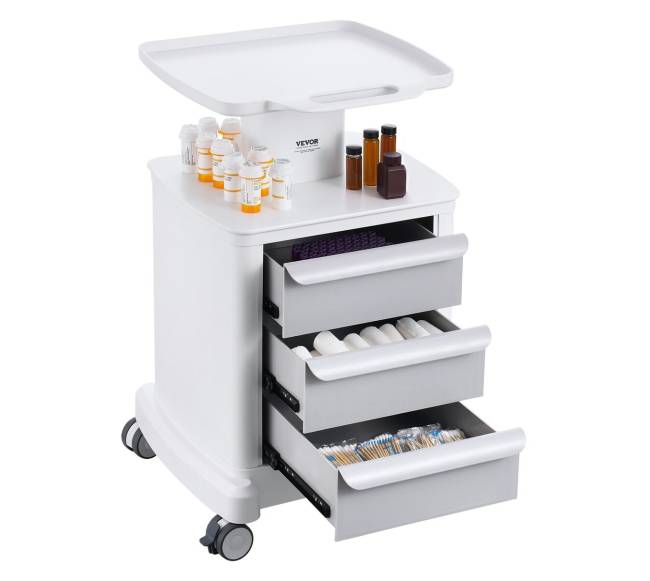 4 lygių mobilus medicininis vežimėlis su 3 stalčiais10