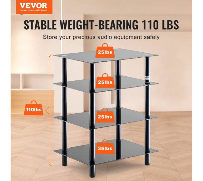 4 lentynų AV stovas iš tvirto stiklo1