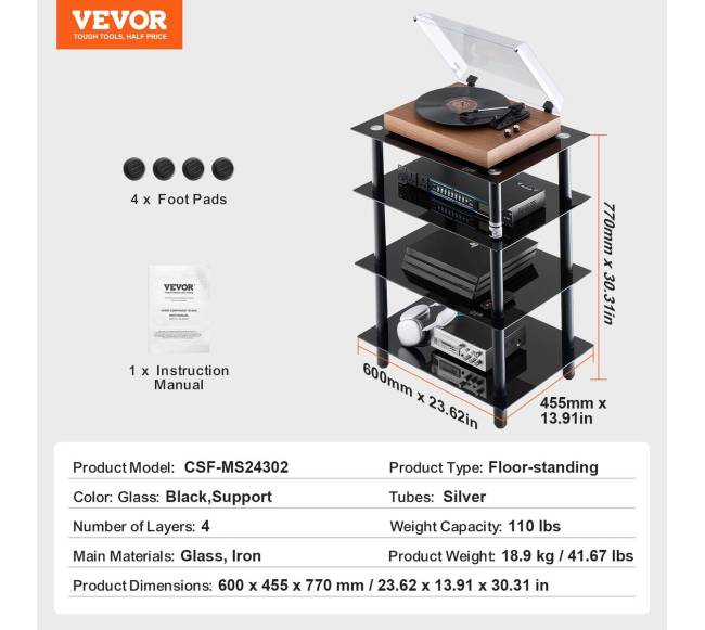 4 lentynų AV stovas iš tvirto stiklo6