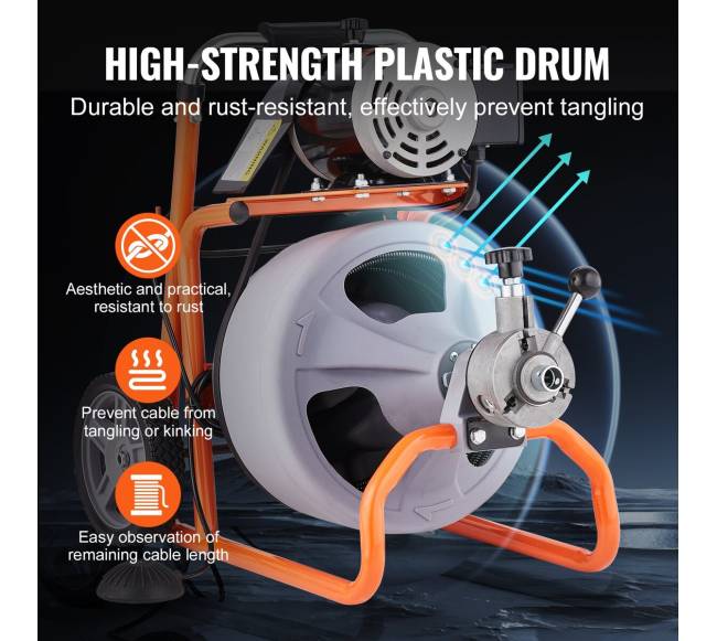 Vamzdžių valymo mašina 23m su automatinio padavimo ir ratukais3