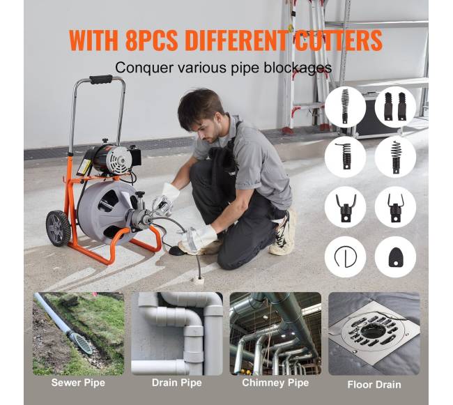 Vamzdžių valymo mašina 23m su automatinio padavimo ir ratukais4