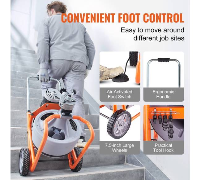 Vamzdžių valymo mašina 23m su automatinio padavimo ir ratukais5