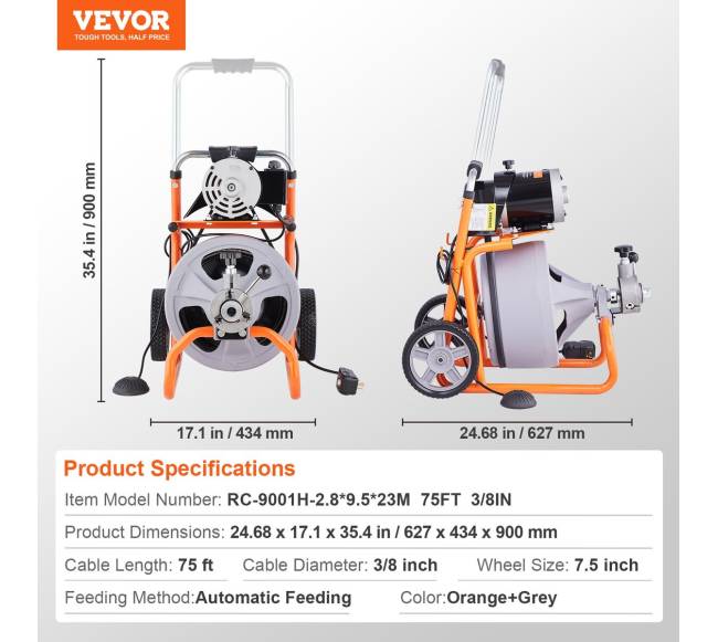 Vamzdžių valymo mašina 23m su automatinio padavimo ir ratukais6