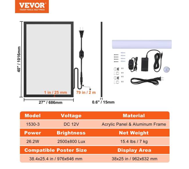 LED šviesdėžė plakatams, 962x632 mm, juoda6