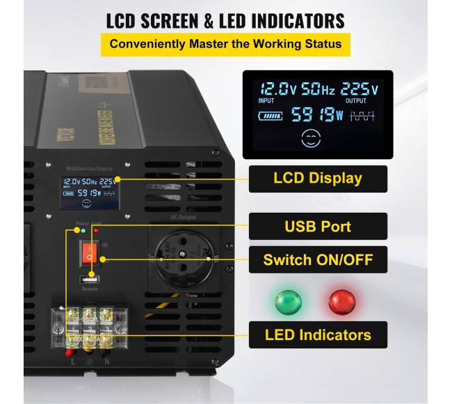 Keitiklis 6000W 12V į 230V su LCD ekranu3