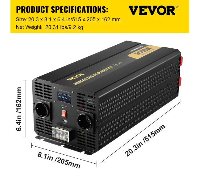 Keitiklis 6000W 12V į 230V su LCD ekranu5