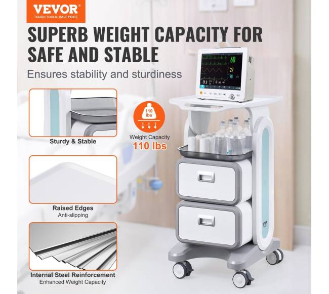 3 aukštų medicininis vežimėlis su stalčiais1