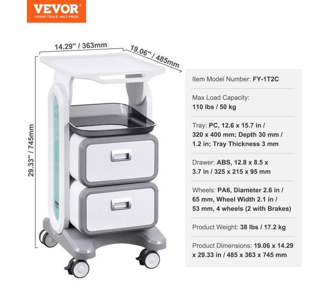 3 aukštų medicininis vežimėlis su stalčiais6