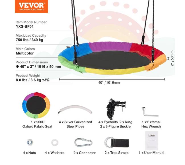 Virvinės sūpynės 101 cm multicolor6