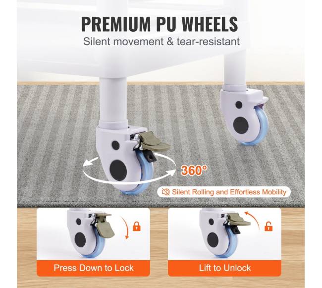 Medicininis vežimėlis su 3 lentynomis ir šiukšliadėžėmis3