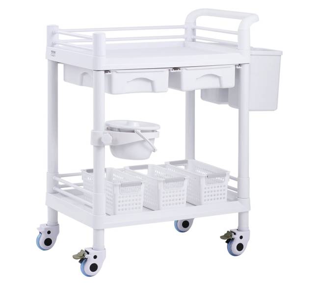 medicininių vežimėlis su 2 stalčiais ir 3 šiukšliadėžėmis0