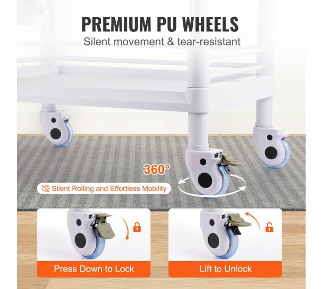 medicininių vežimėlis su 2 stalčiais ir 3 šiukšliadėžėmis3