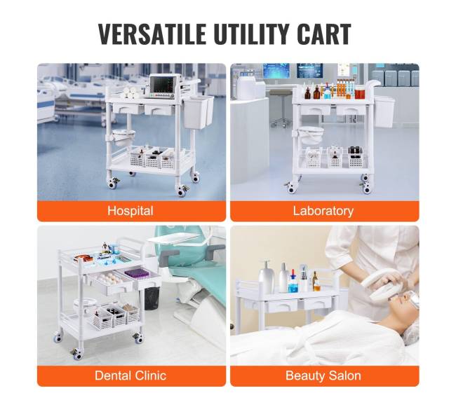 medicininių vežimėlis su 2 stalčiais ir 3 šiukšliadėžėmis5